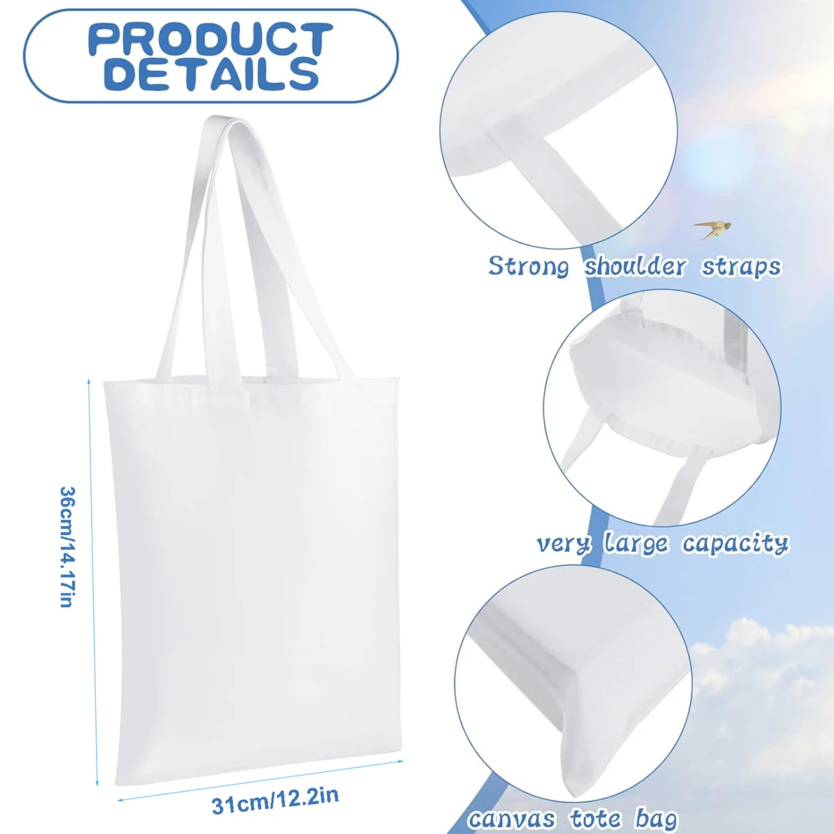 6pcs White Canvas Tote Bags, S - مراجعة Tote Bag Sublimation وسعره