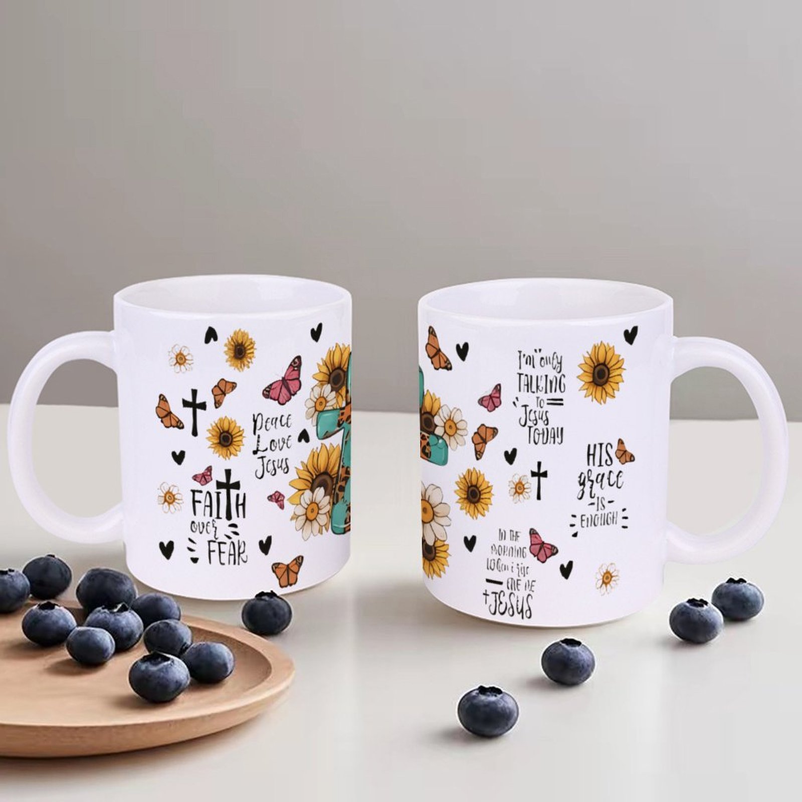 A Cross Surrounded By Sunflowe - مراجعة Sublimation Mug White وسعره